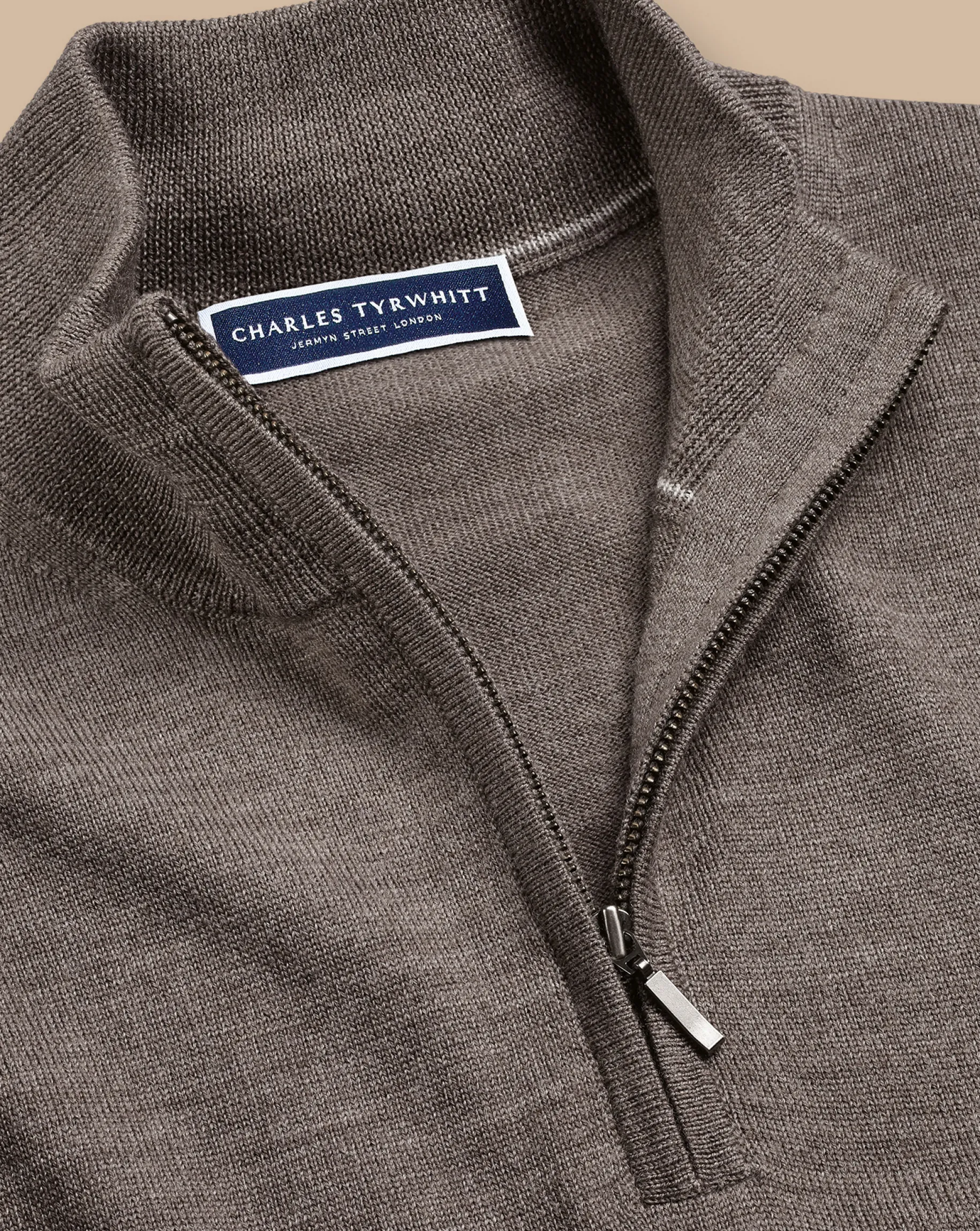 Brown Sweaters|Quarter Zip Sweaters<Charles Tyrwhitt Merino Quarter Zip Sweater - Mocha