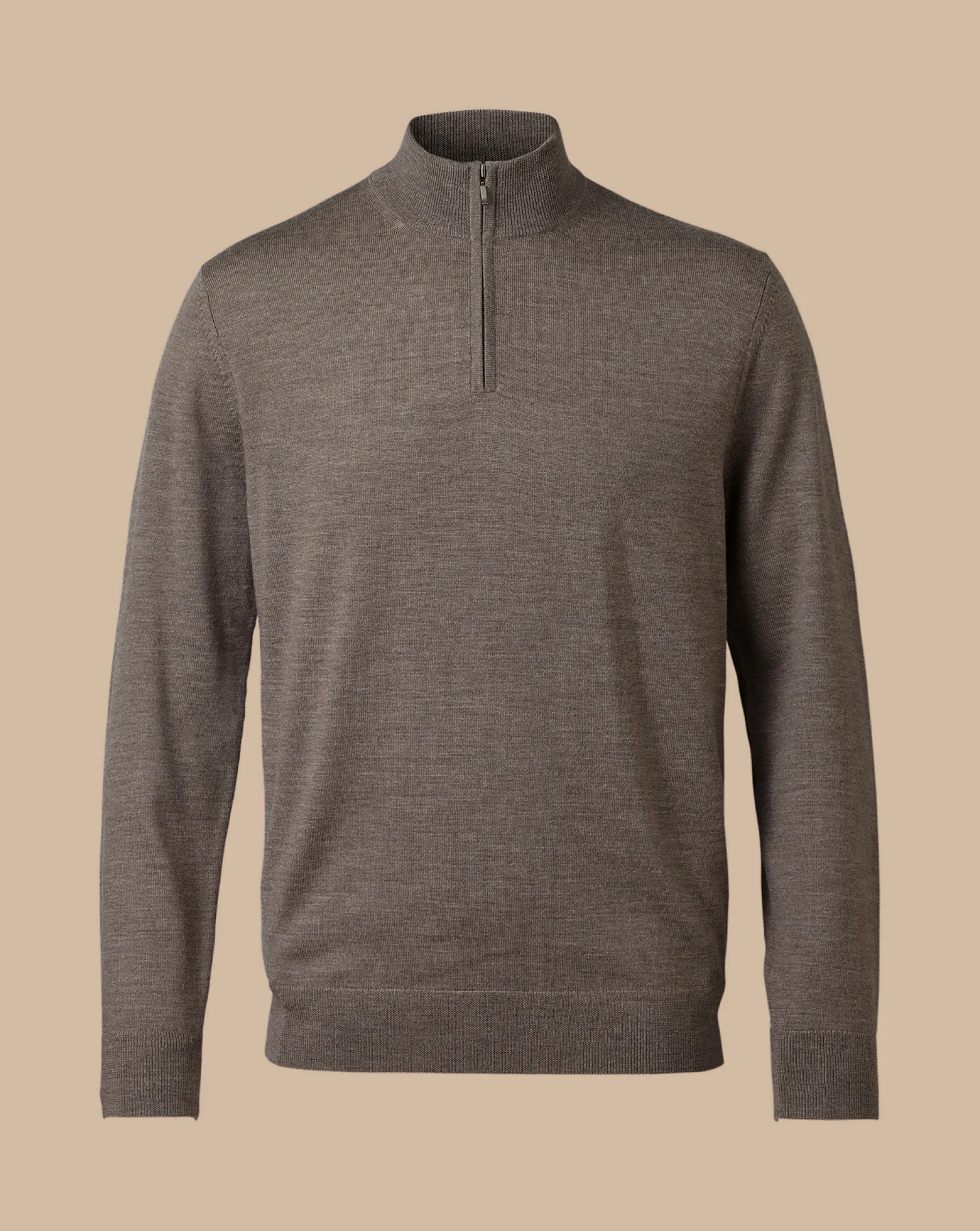 Brown Sweaters|Quarter Zip Sweaters<Charles Tyrwhitt Merino Quarter Zip Sweater - Mocha
