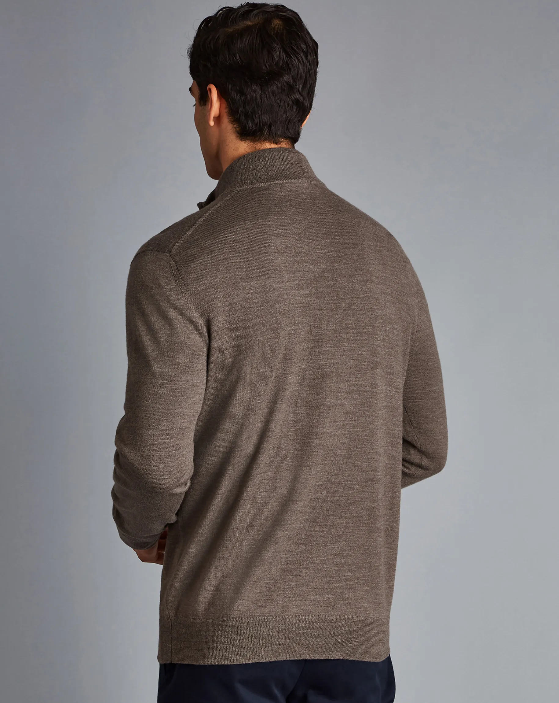 Brown Sweaters|Quarter Zip Sweaters<Charles Tyrwhitt Merino Quarter Zip Sweater - Mocha