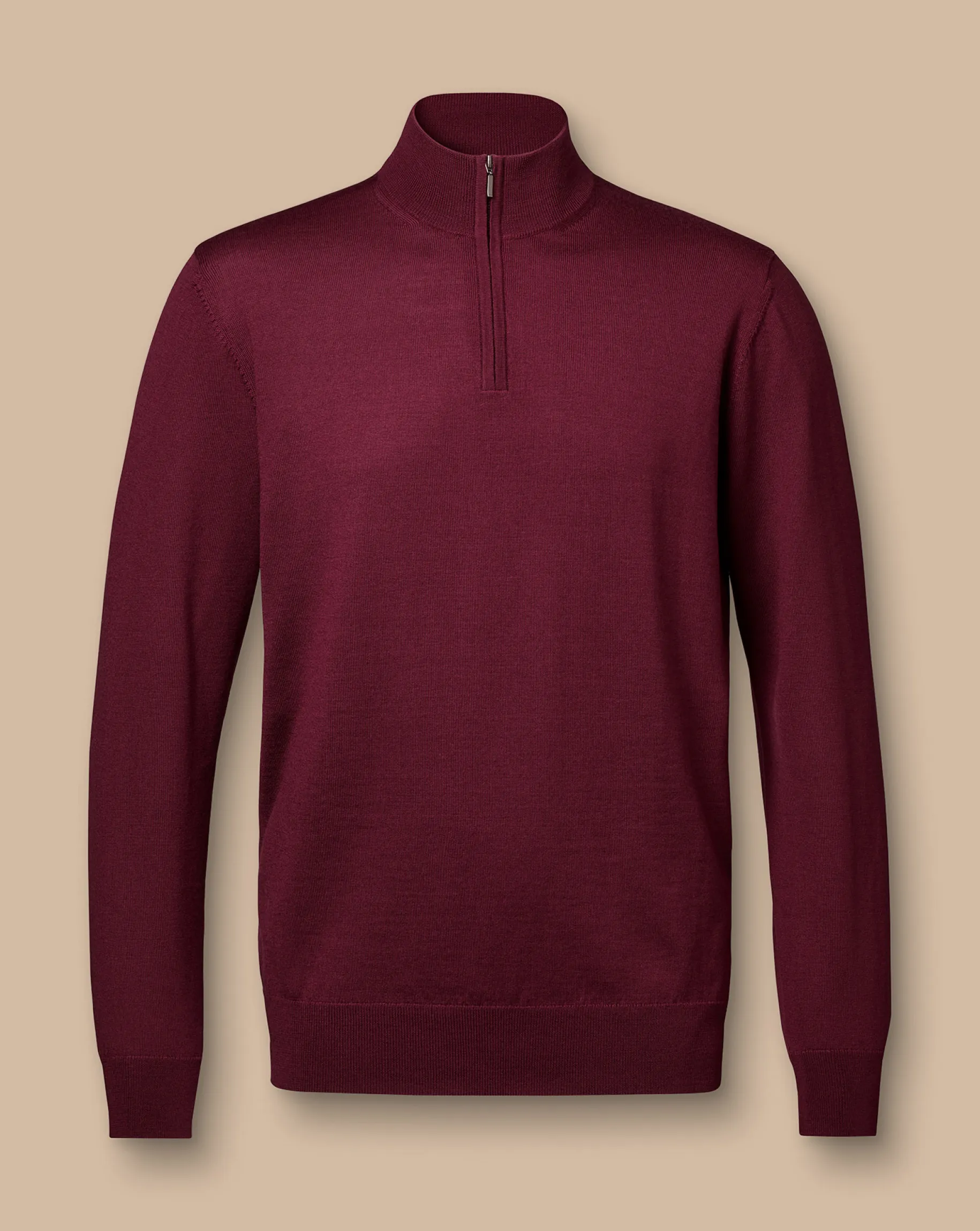 Seasonal Looks|Golf Collection<Charles Tyrwhitt Merino Quarter Zip Sweater - Burgundy