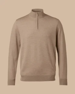 Golf Collection|Quarter Zip Sweaters<Charles Tyrwhitt Merino Quarter Zip Sweater - Oatmeal