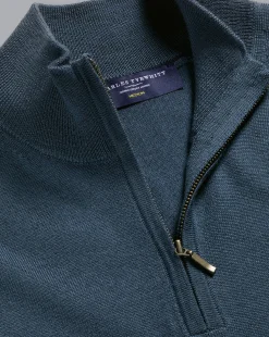 Quarter Zip Sweaters|Sweaters<Charles Tyrwhitt Merino Quarter Zip Sweater - Petrol Blue