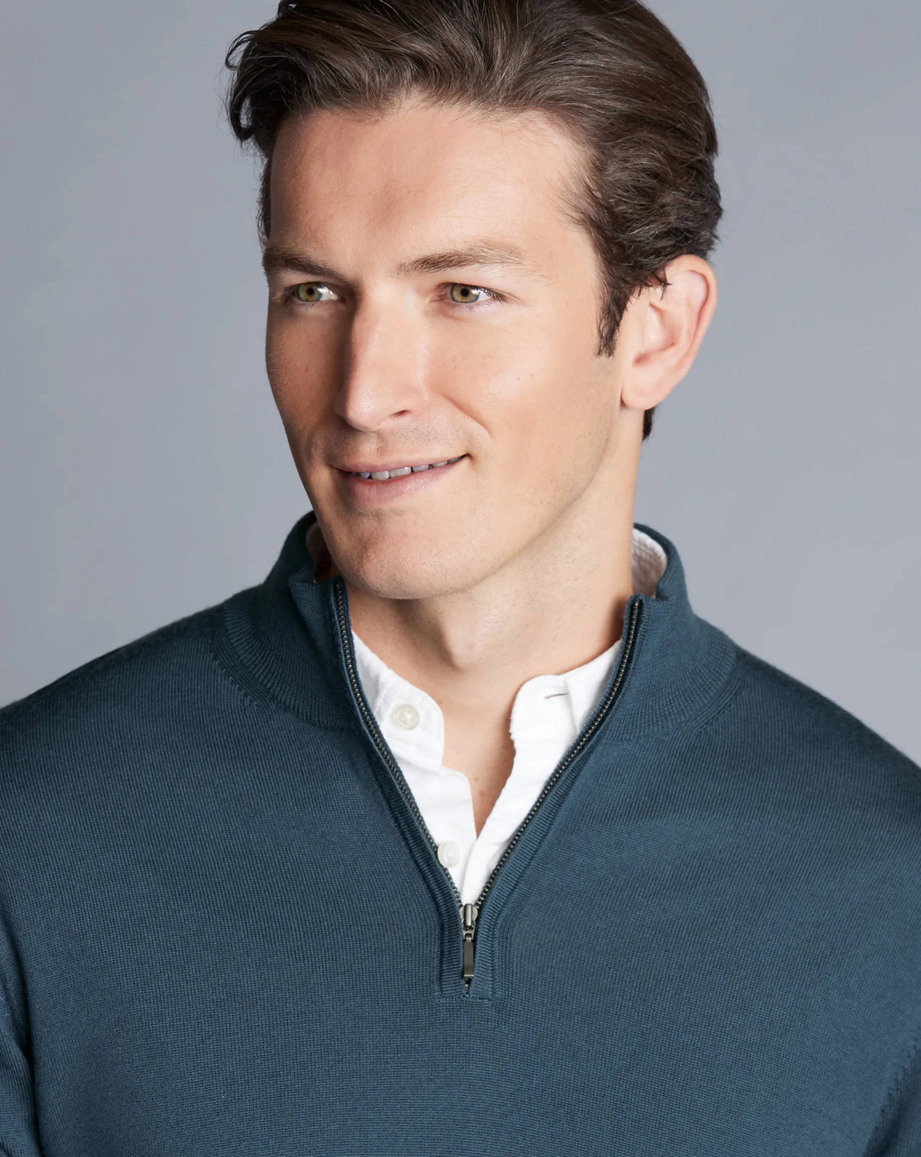 Quarter Zip Sweaters|Sweaters<Charles Tyrwhitt Merino Quarter Zip Sweater - Petrol Blue
