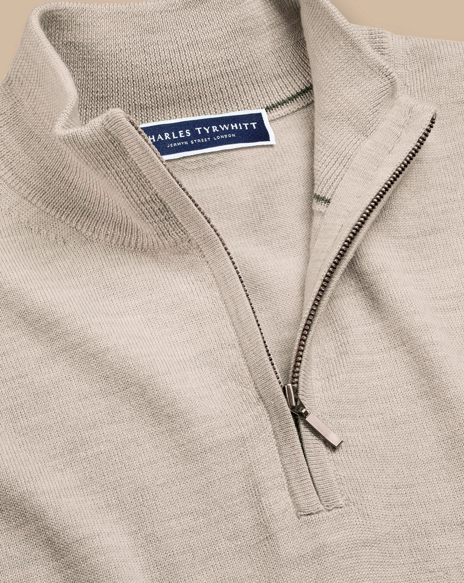 Quarter Zip Sweaters|Sweaters<Charles Tyrwhitt Merino Quarter Zip Sweater - Limestone