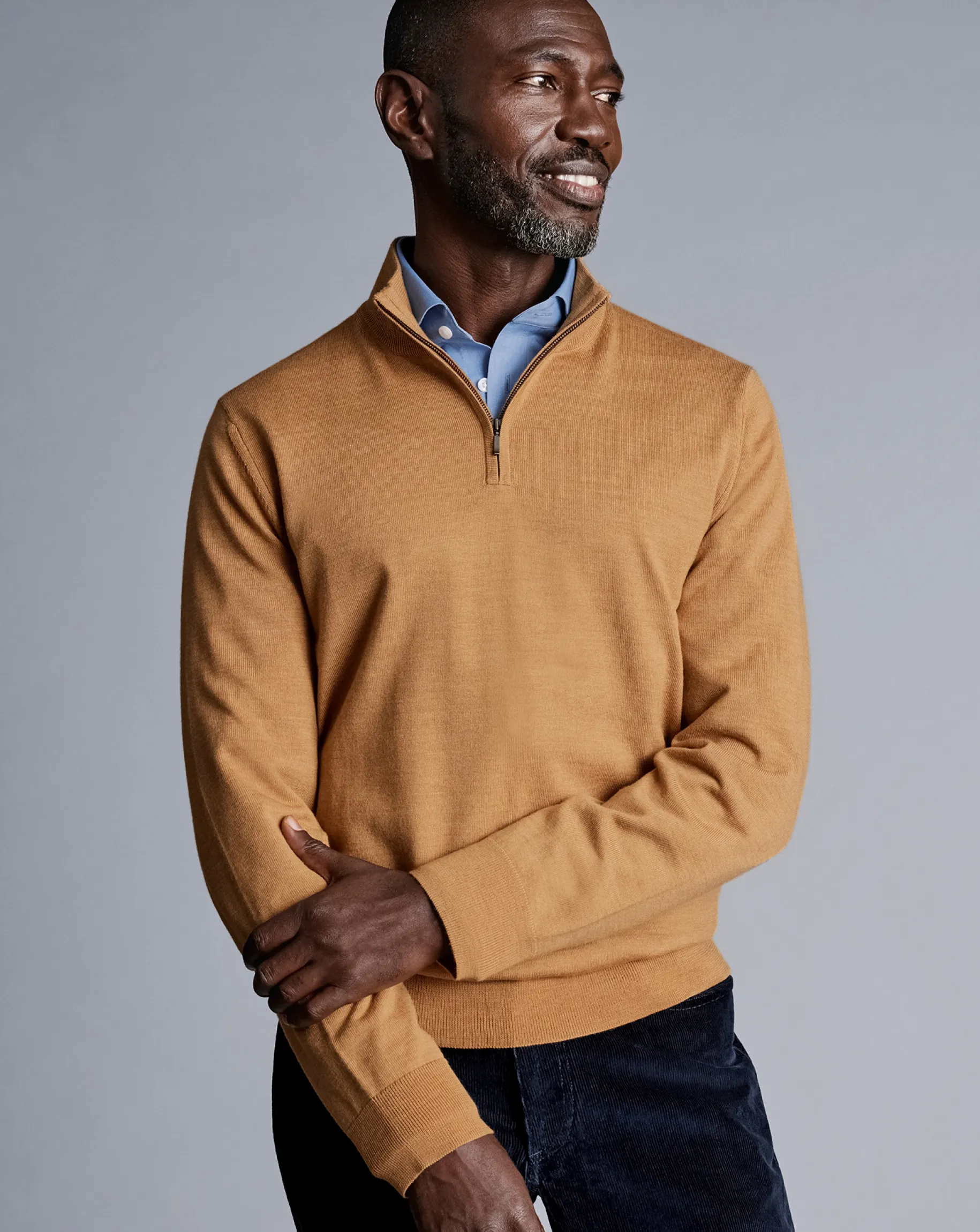 Sweaters<Charles Tyrwhitt Merino Quarter Zip Sweater - Gold
