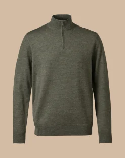 Quarter Zip Sweaters|Sweaters<Charles Tyrwhitt Merino Quarter Zip Sweater - Green Melange Olive