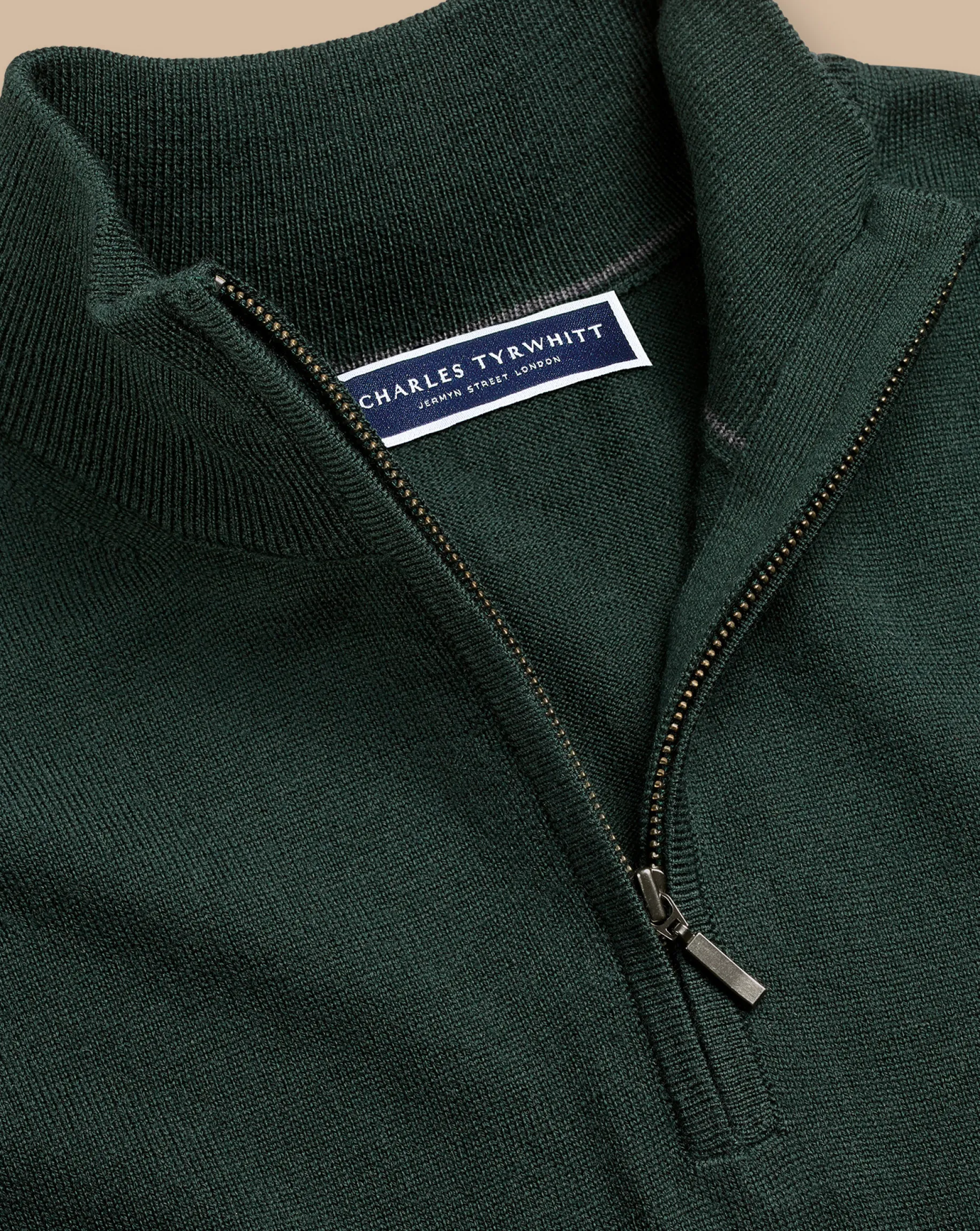 Green Sweaters|Quarter Zip Sweaters<Charles Tyrwhitt Merino Quarter Zip Sweater - Forest Green