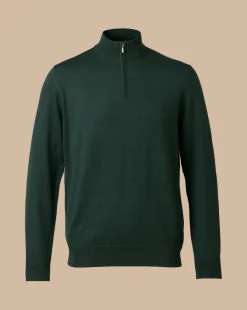 Green Sweaters|Quarter Zip Sweaters<Charles Tyrwhitt Merino Quarter Zip Sweater - Forest Green
