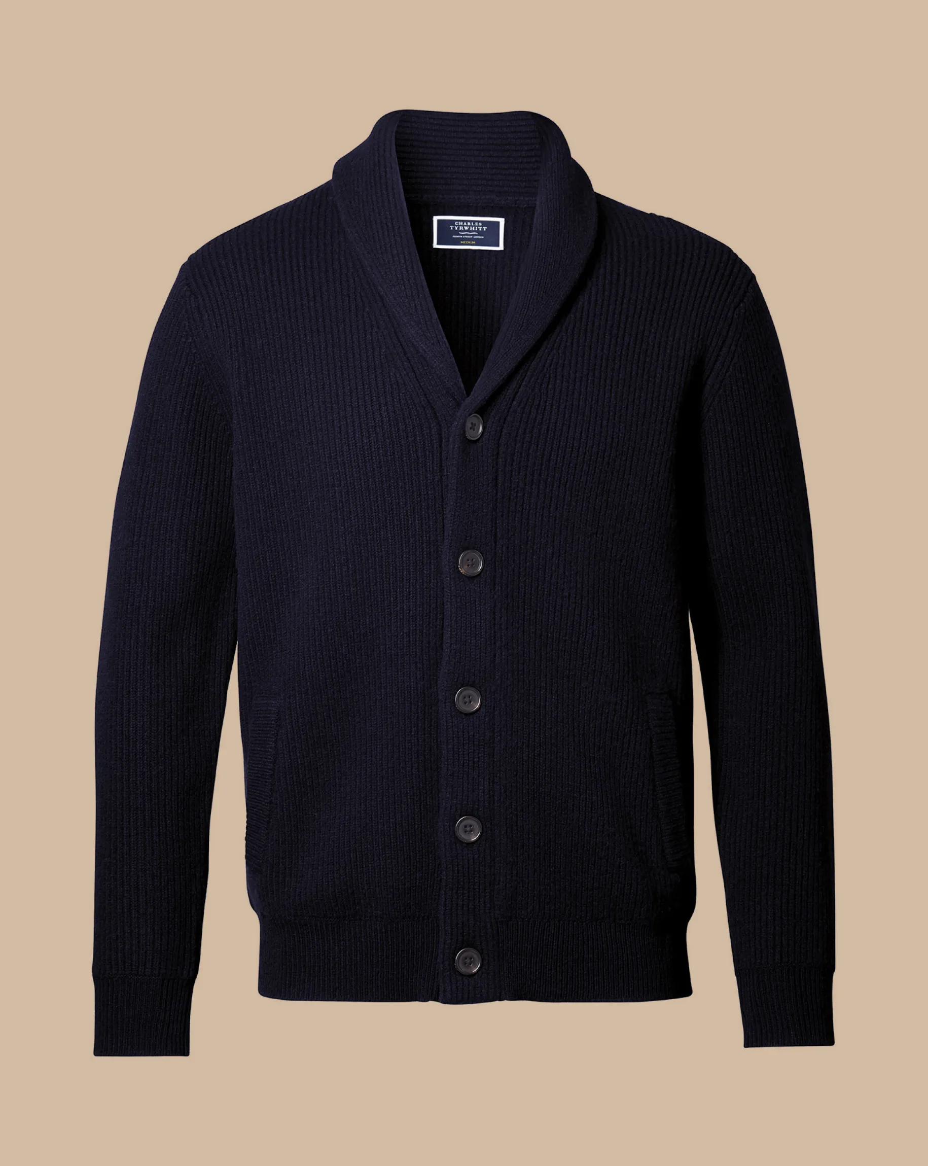 Blue Sweaters|Cardigans<Charles Tyrwhitt Merino Shawl Neck Chunky Cardigan - Navy