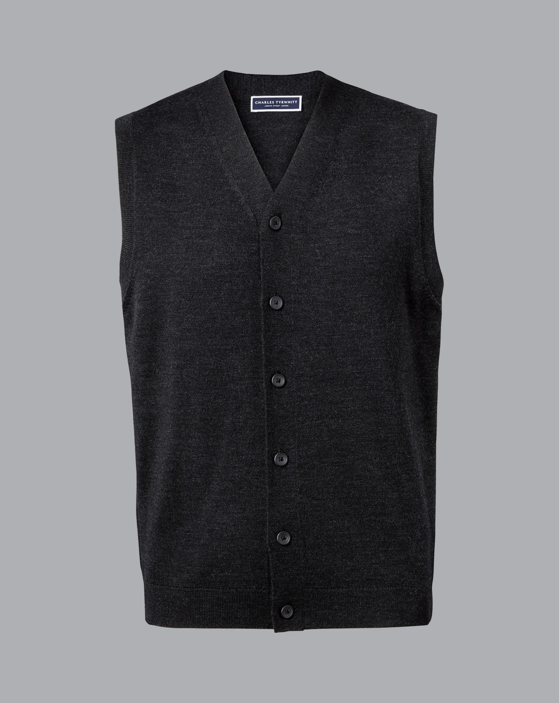 Grey Sweaters|Cardigans<Charles Tyrwhitt Merino Sleeveless Cardigan - Grey Charcoal