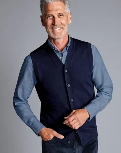 Blue Sweaters|Cardigans<Charles Tyrwhitt Merino Sleeveless Cardigan - Blue Navy