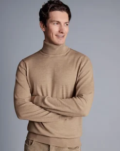 Sweaters|Turtleneck Sweaters<Charles Tyrwhitt Merino Turtleneck Sweater - Oatmeal