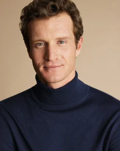 Seasonal Looks|Sweaters<Charles Tyrwhitt Merino Turtleneck Sweater - Navy