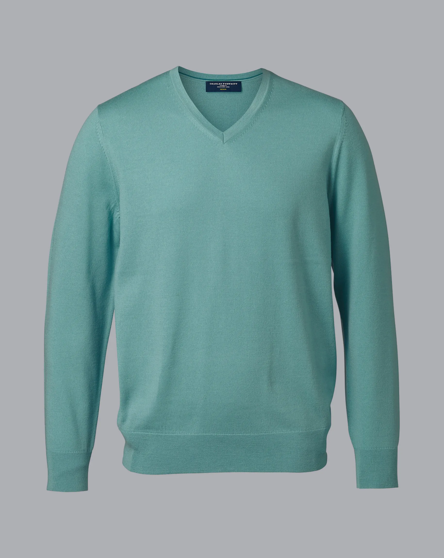 Sweaters<Charles Tyrwhitt Merino V-Neck Sweater - Green Aqua