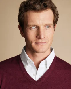 V-Neck Sweaters|Sweaters<Charles Tyrwhitt Merino V-Neck Sweater - Burgundy