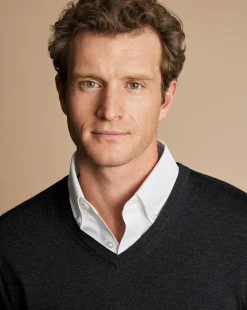 V-Neck Sweaters|Sweaters<Charles Tyrwhitt Merino V-Neck Sweater - Grey Charcoal