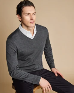 V-Neck Sweaters|Sweaters<Charles Tyrwhitt Merino V-Neck Sweater - Grey