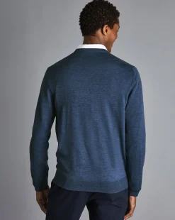 V-Neck Sweaters|Sweaters<Charles Tyrwhitt Merino V-Neck Sweater - Melange Indigo