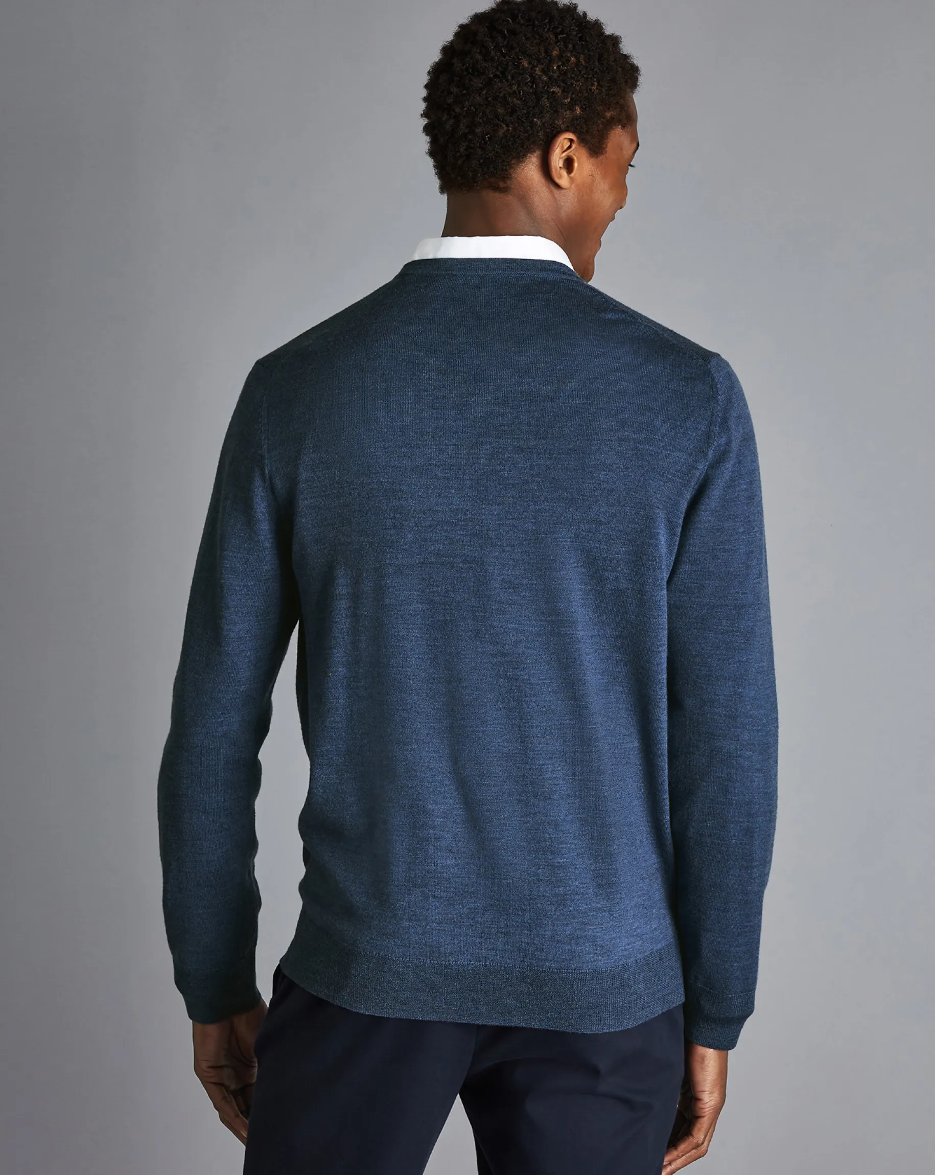 V-Neck Sweaters|Sweaters<Charles Tyrwhitt Merino V-Neck Sweater - Melange Indigo