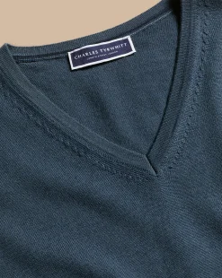 V-Neck Sweaters|Sweaters<Charles Tyrwhitt Merino V-Neck Sweater - Petrol Blue