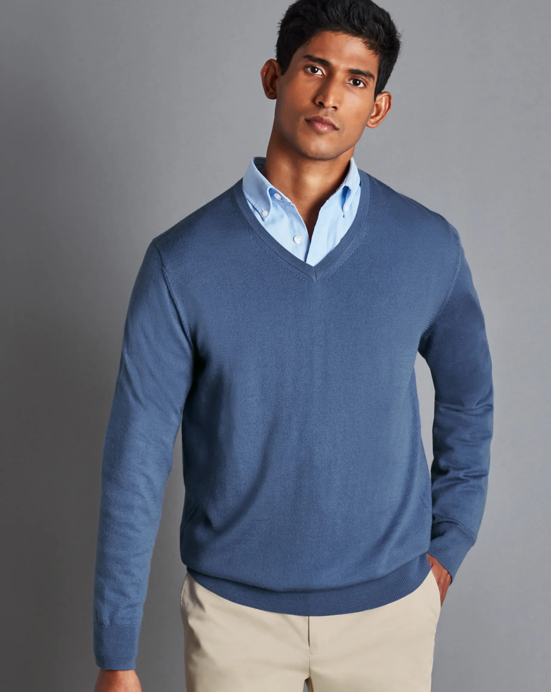 V-Neck Sweaters|Sweaters<Charles Tyrwhitt Merino V-Neck Sweater - Steel Blue