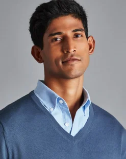 V-Neck Sweaters|Sweaters<Charles Tyrwhitt Merino V-Neck Sweater - Steel Blue