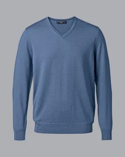 V-Neck Sweaters|Sweaters<Charles Tyrwhitt Merino V-Neck Sweater - Steel Blue