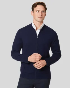Blue Sweaters|Cardigans<Charles Tyrwhitt Merino Zip Through Bomber Jacket - Navy