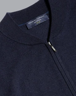 Blue Sweaters|Cardigans<Charles Tyrwhitt Merino Zip Through Bomber Jacket - Navy