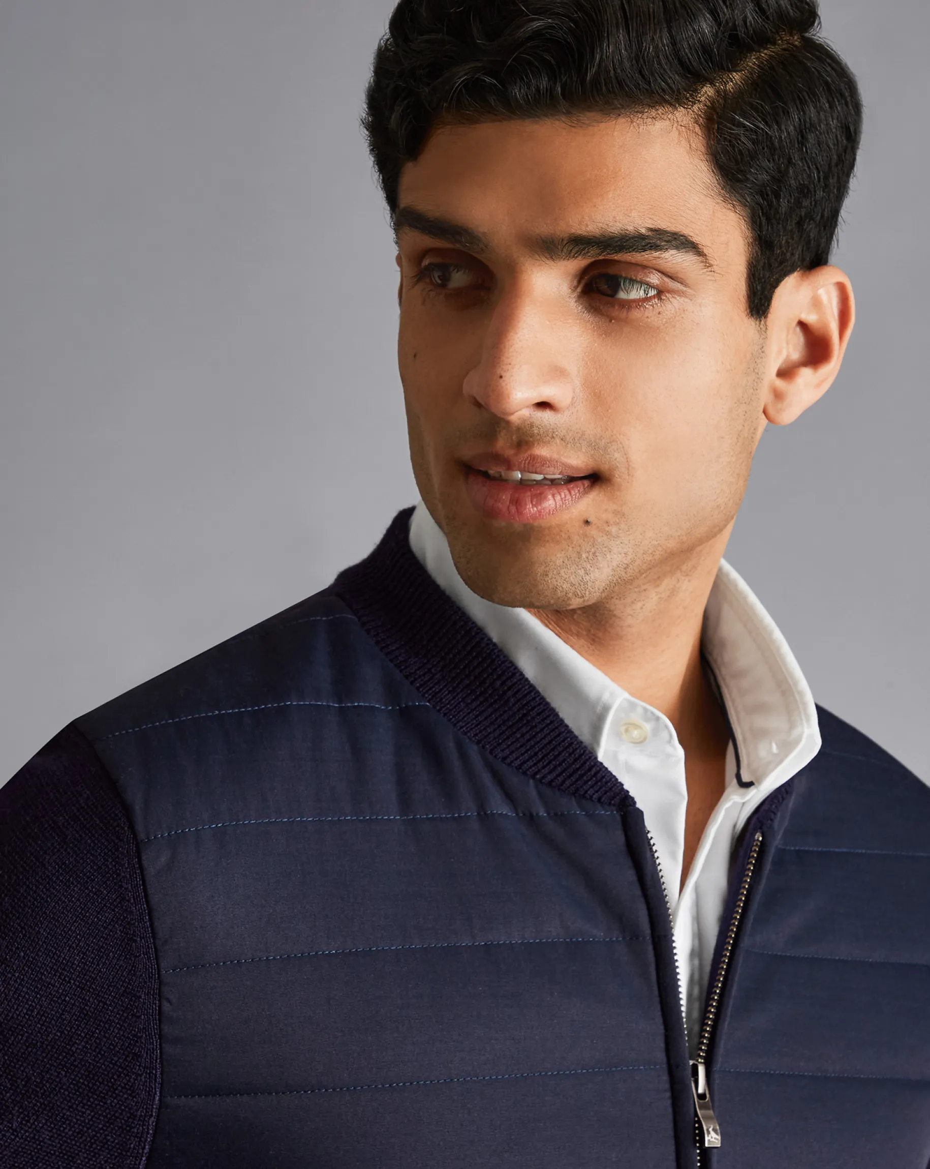 Golf Collection|Sweaters<Charles Tyrwhitt Merino Zip Through Hybrid Bomber Jacket - Navy