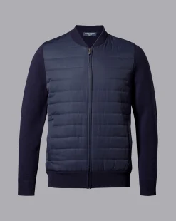 Golf Collection|Sweaters<Charles Tyrwhitt Merino Zip Through Hybrid Bomber Jacket - Navy