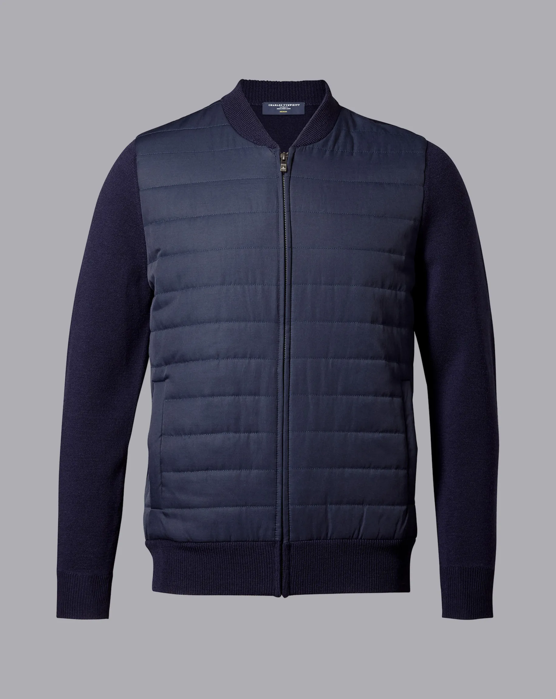 Golf Collection|Sweaters<Charles Tyrwhitt Merino Zip Through Hybrid Bomber Jacket - Navy
