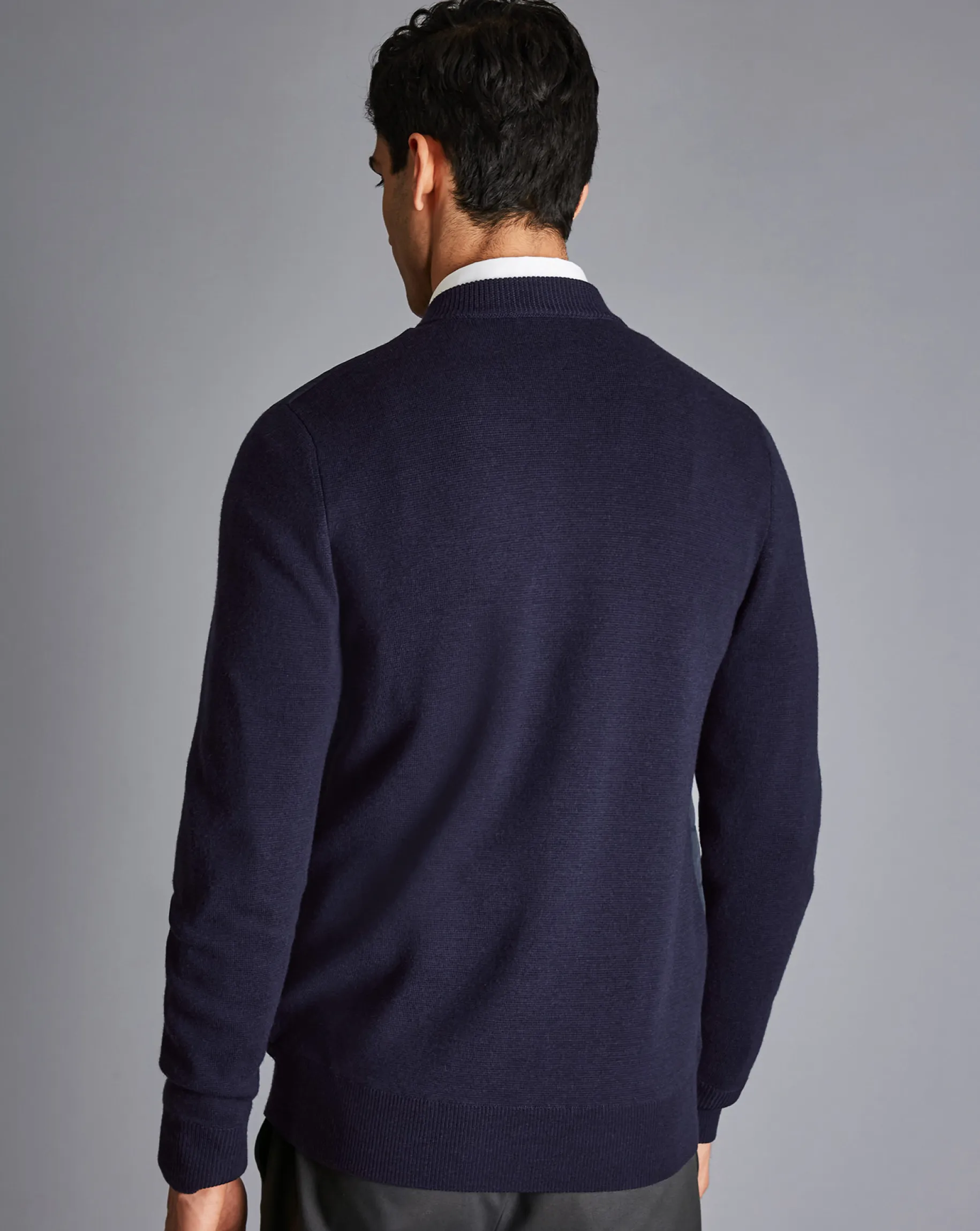 Golf Collection|Sweaters<Charles Tyrwhitt Merino Zip Through Hybrid Bomber Jacket - Navy