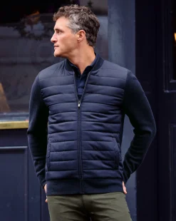 Golf Collection|Sweaters<Charles Tyrwhitt Merino Zip Through Hybrid Bomber Jacket - Navy