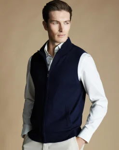 Cardigans|Vests<Charles Tyrwhitt Merino Zip Through Vest - Navy