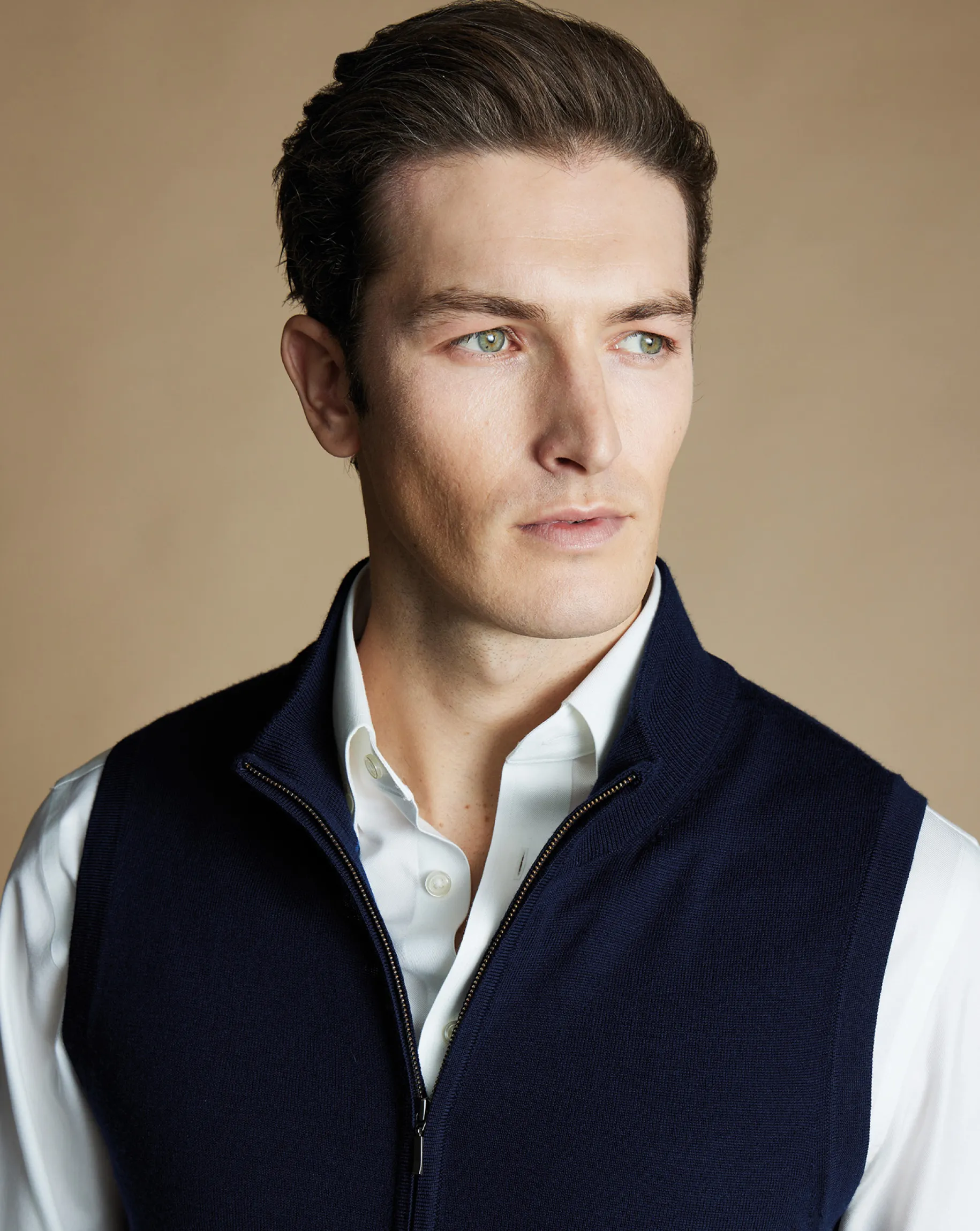 Cardigans|Vests<Charles Tyrwhitt Merino Zip Through Vest - Navy