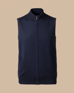 Cardigans|Vests<Charles Tyrwhitt Merino Zip Through Vest - Navy
