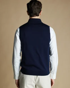 Cardigans|Vests<Charles Tyrwhitt Merino Zip Through Vest - Navy
