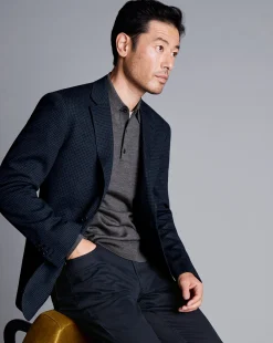 Coats & Jackets|Blazers<Charles Tyrwhitt Micro Check Italian Jersey Jacket - Navy
