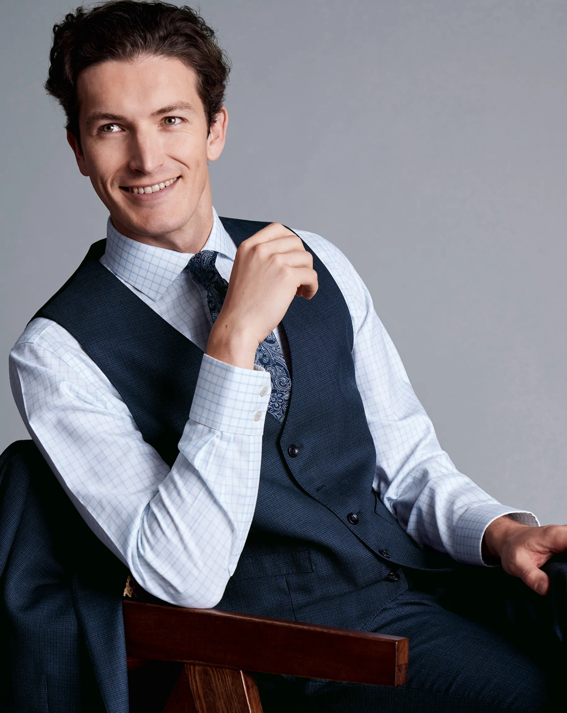Vests<Charles Tyrwhitt Micro Check Suit Vest - Ink Blue
