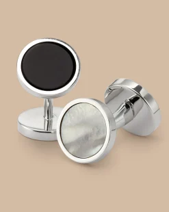 Black Tie|Cufflinks<Charles Tyrwhitt Mother of Pearl and Onyx Evening Cufflinks - Silver