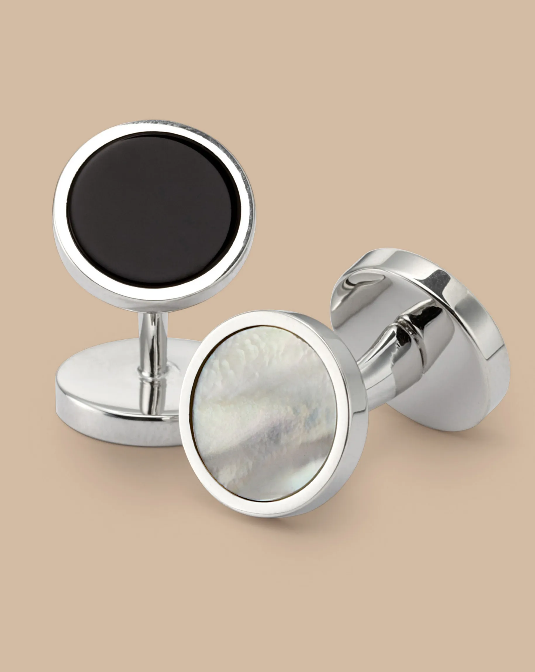 Black Tie|Cufflinks<Charles Tyrwhitt Mother of Pearl and Onyx Evening Cufflinks - Silver