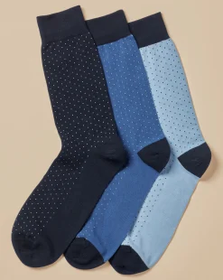 Socks<Charles Tyrwhitt Multi Micro Dash Cotton Rich 3 Pack Socks - Navy Navy Multicoloured
