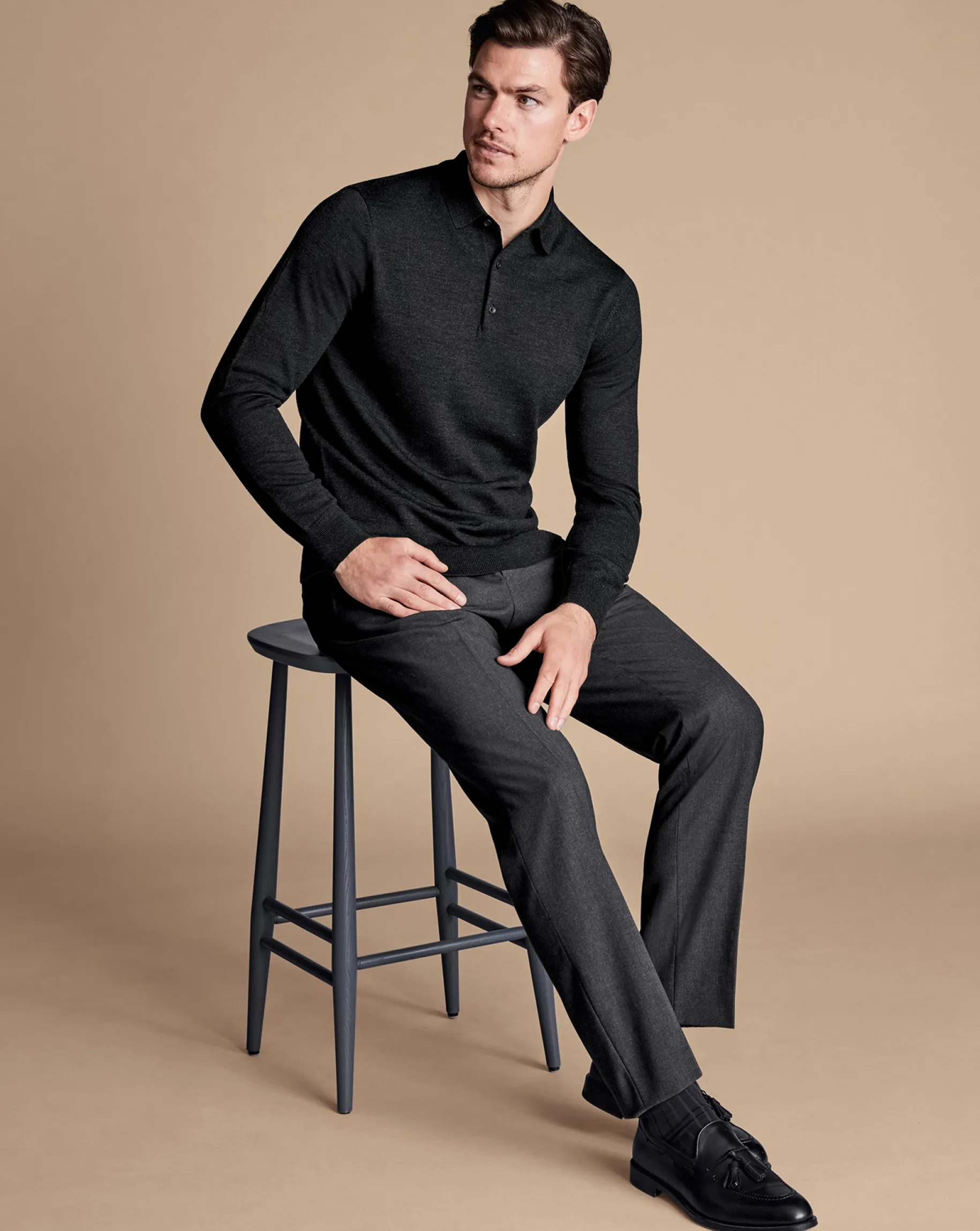 Suit Pants<Charles Tyrwhitt Natural Stretch Twill Suit Pants - Charcoal