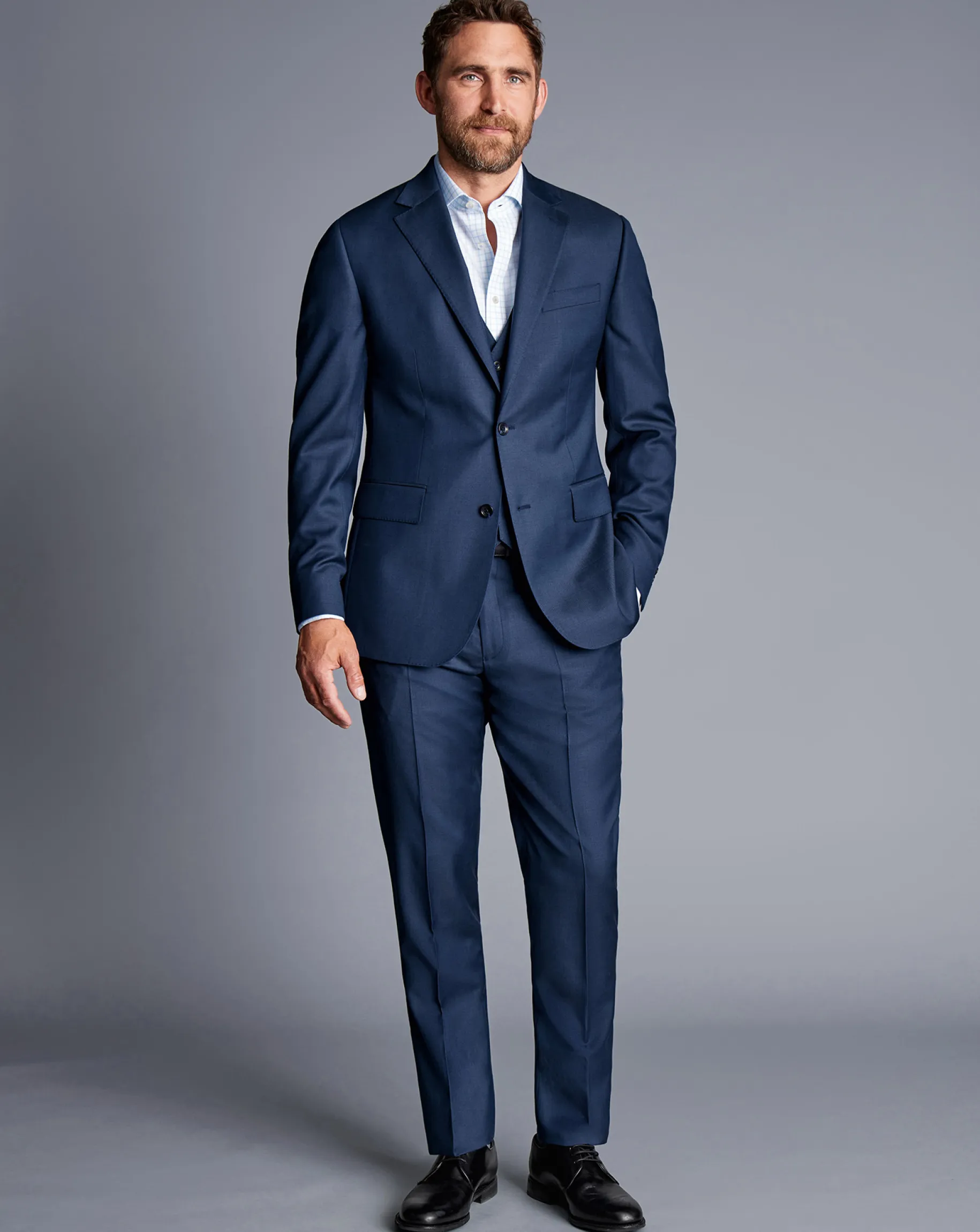 Vests<Charles Tyrwhitt Natural Stretch Twill Suit Vest - Blue Royal