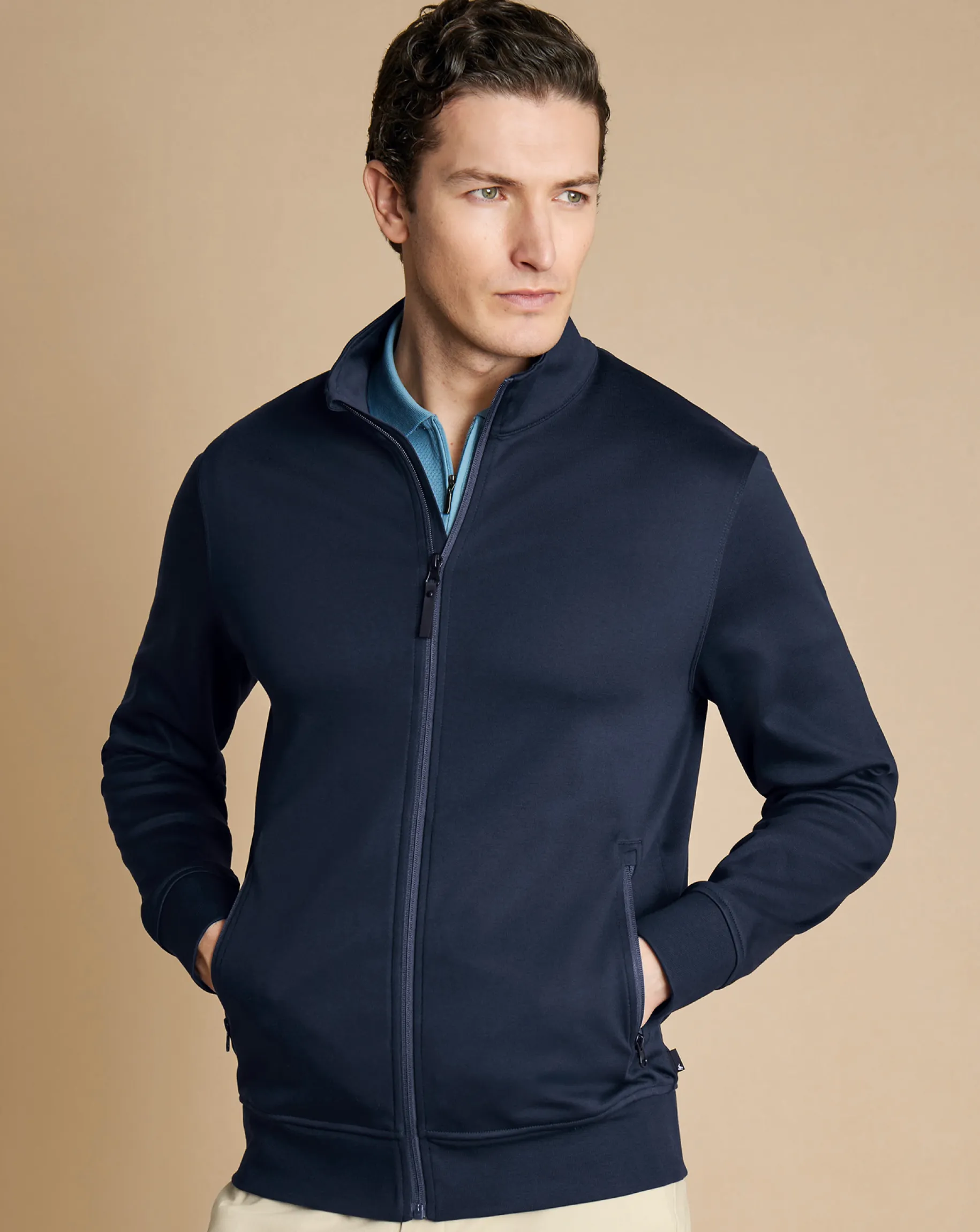 Golf Collection|Blue Sweaters<Charles Tyrwhitt Performance Funnel Neck Jacket Navy