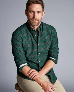 Casual Shirts|Check Shirts<Charles Tyrwhitt New York Jets Button-Down Collar Washed Oxford Check Shirt - Green