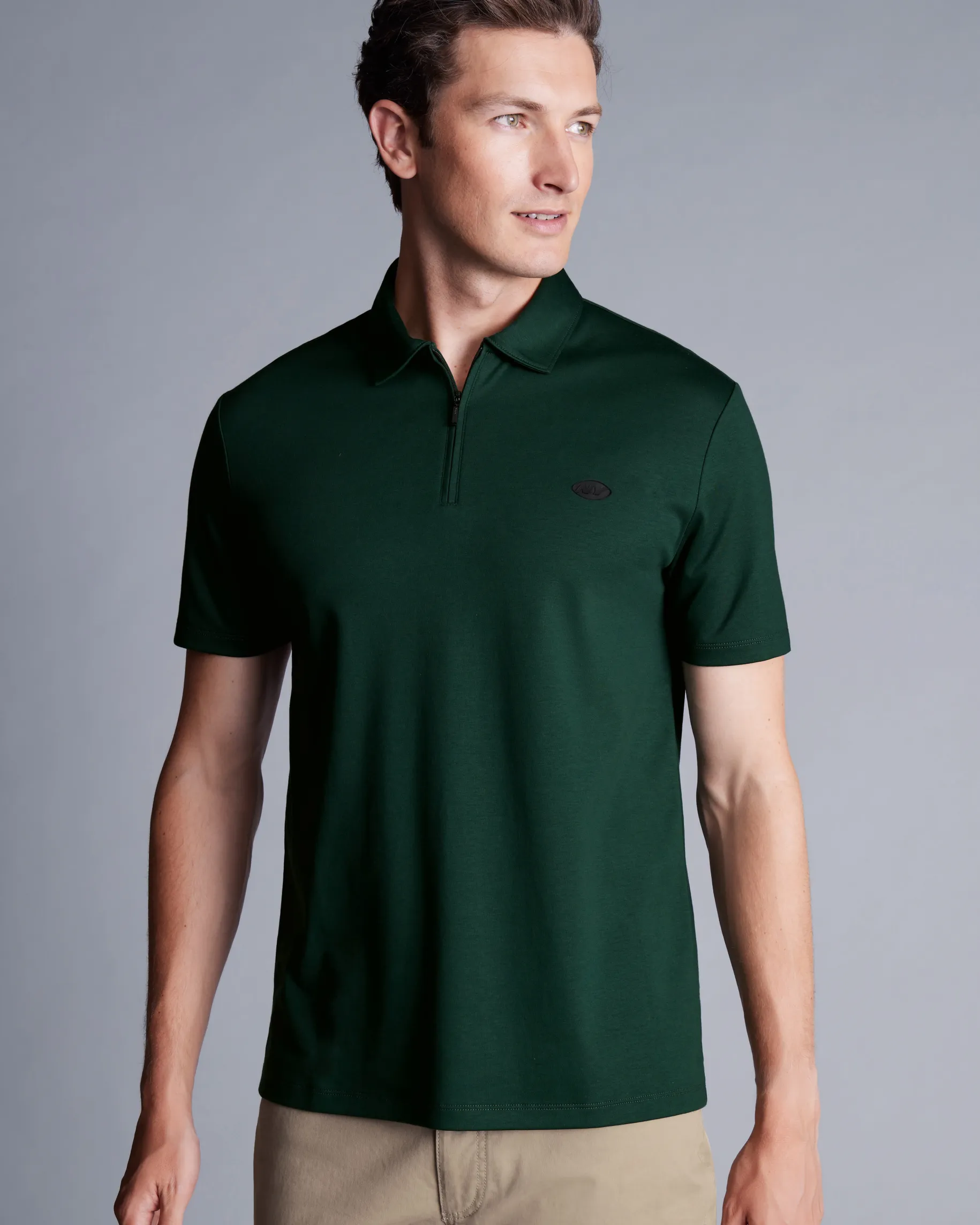 green|Short Sleeve polos<Charles Tyrwhitt New York Jets Cotton Jersey Polo - Dark Green