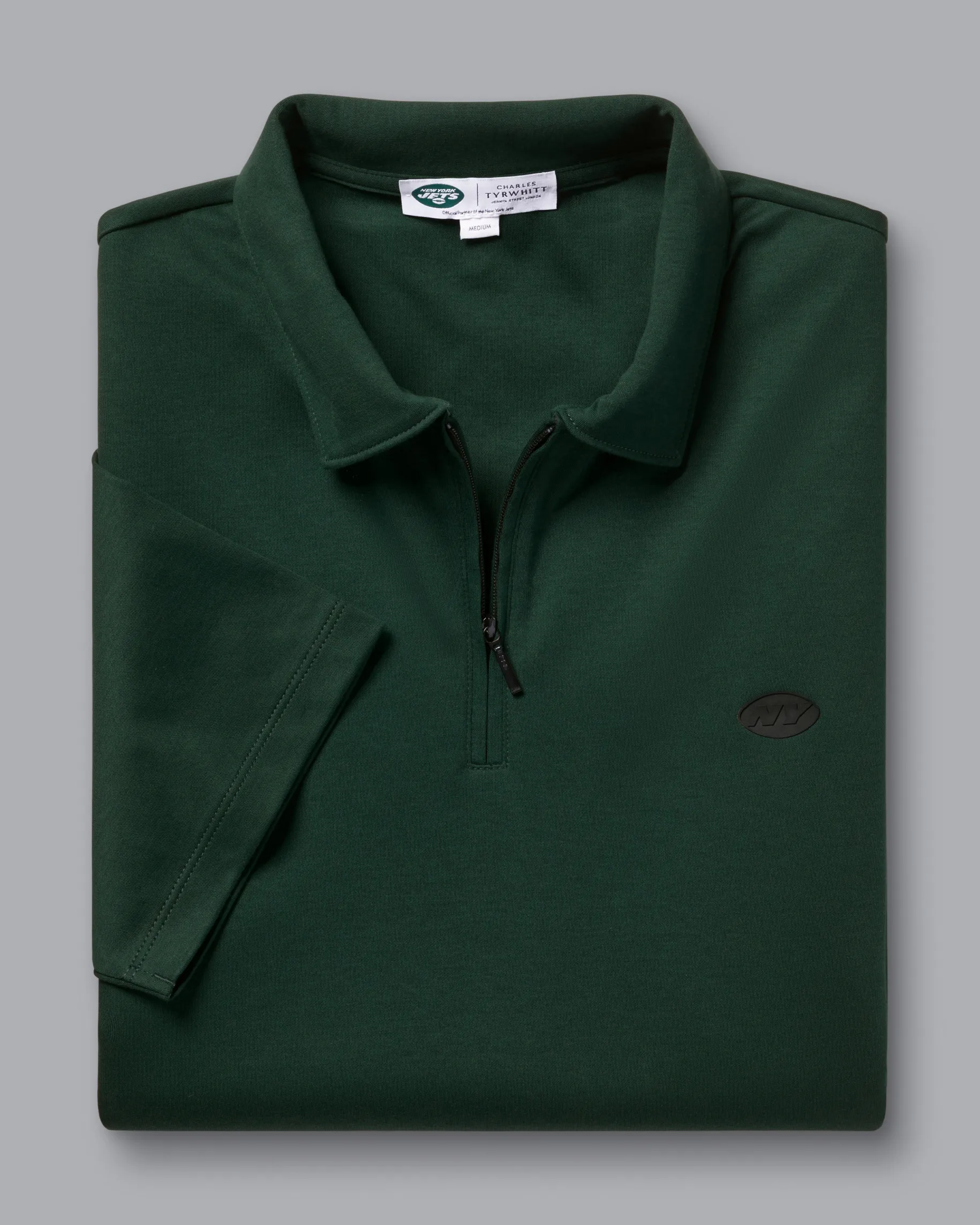 green|Short Sleeve polos<Charles Tyrwhitt New York Jets Cotton Jersey Polo - Dark Green
