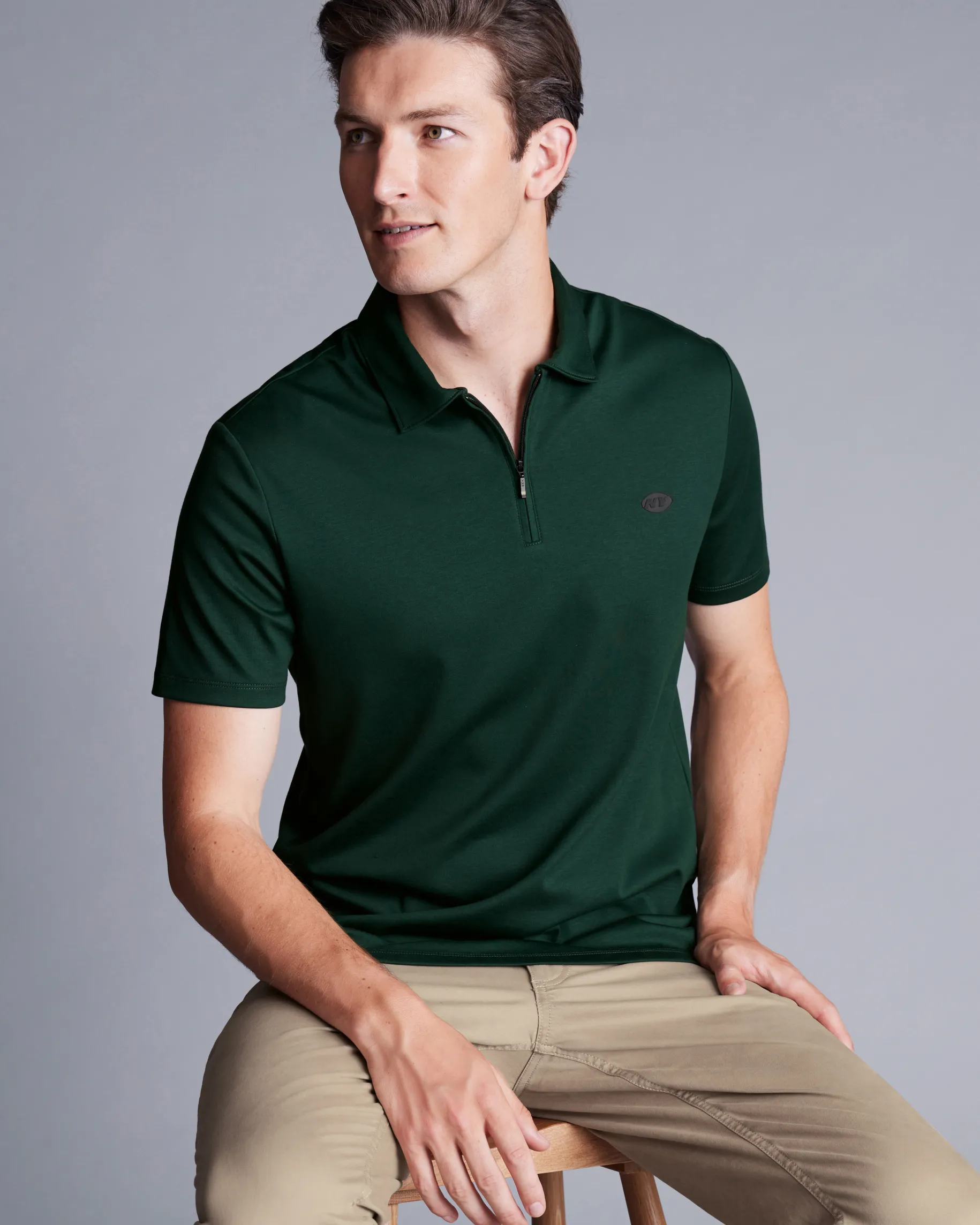 green|Short Sleeve polos<Charles Tyrwhitt New York Jets Cotton Jersey Polo - Dark Green
